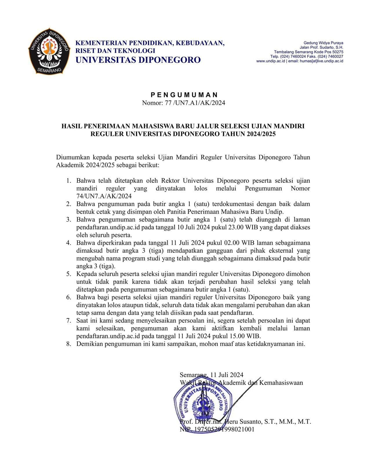 Viral! Web Pengumuman Ujian Mandiri Undip di Hack, Muncul Jurusan S1 Ilmu Batin Hingga Cek Khodam surat-undip.jpeg